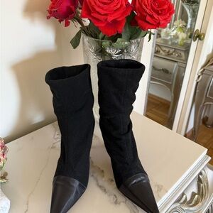 Kate Spade Black Leather and Cashmere Heeled Boots